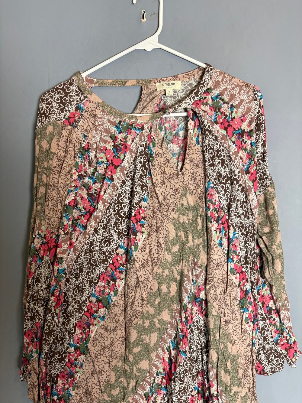 Umgee Floral Patchwork Pleated Dress Womens Size Medium Read